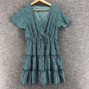 SheIn Dress Women S Small Green Floral Sheath Midi V-Neck Short Sleeve Casual